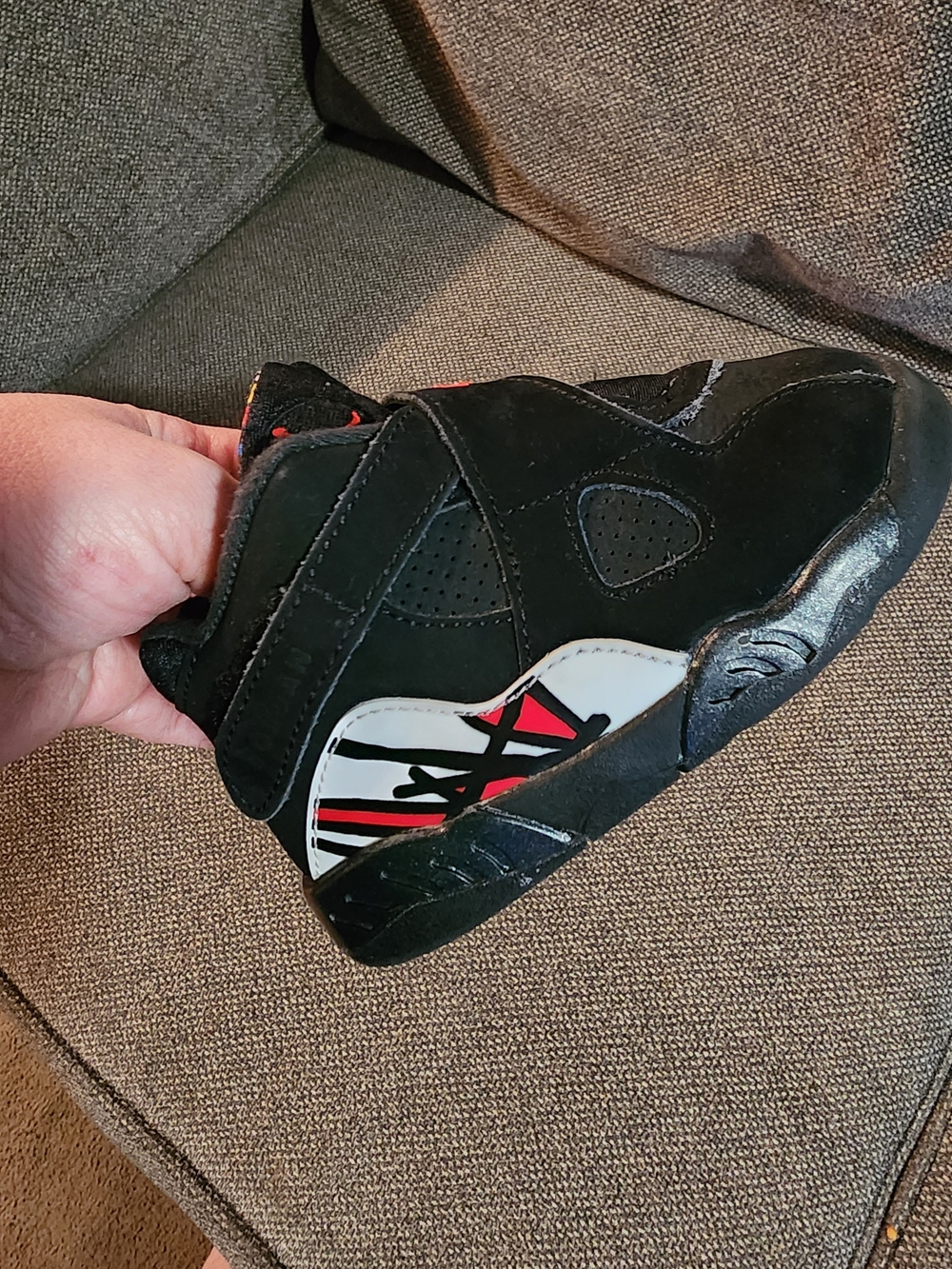 Nike Air Jordan 8 Retro Black and Red High-Top Sneaker - Velcro Closure